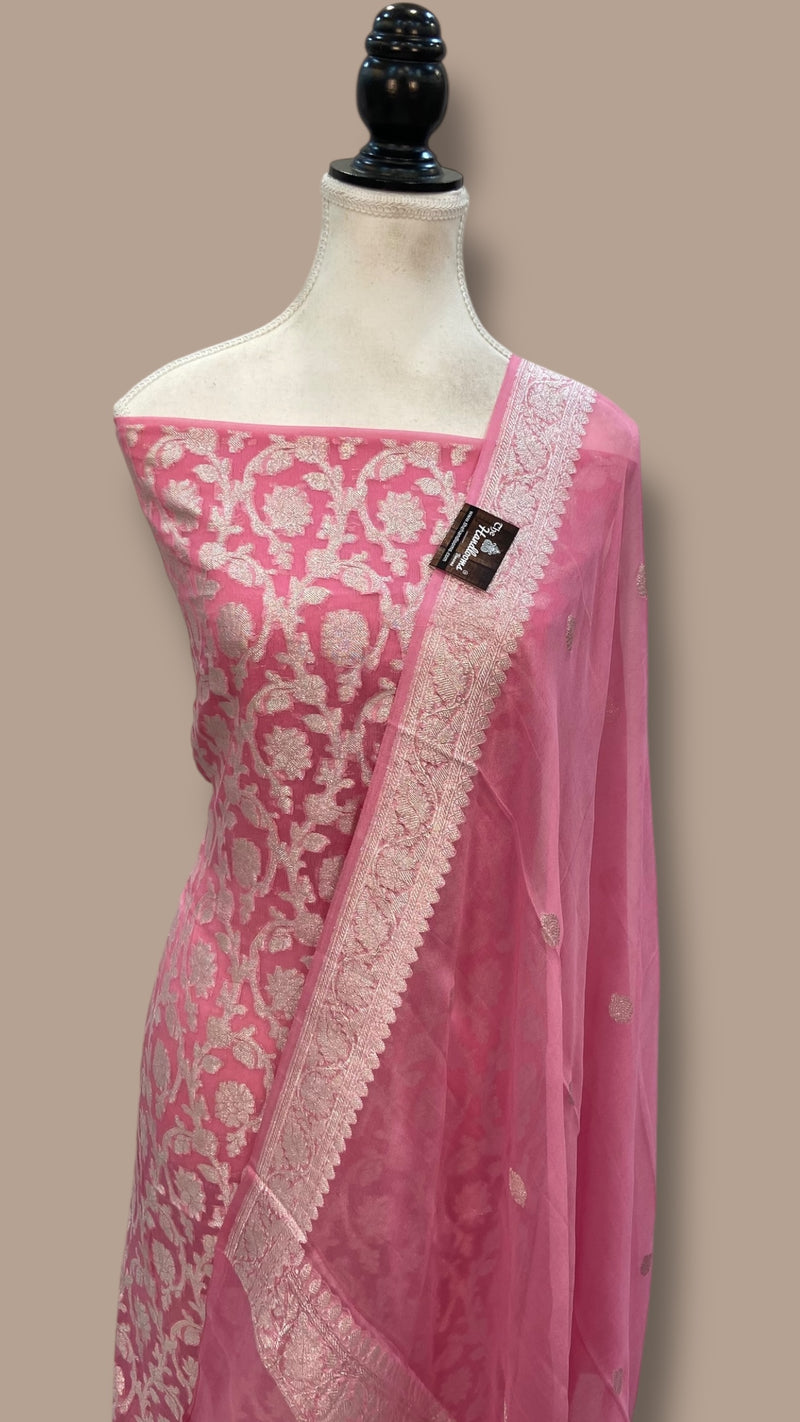 Khaddi Georgette Banarasi Dress material Silver Zari - The Handlooms