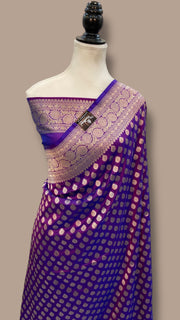 Purple Pure Katan Silk Banarasi Handloom Saree - All over jaal work - The Handlooms