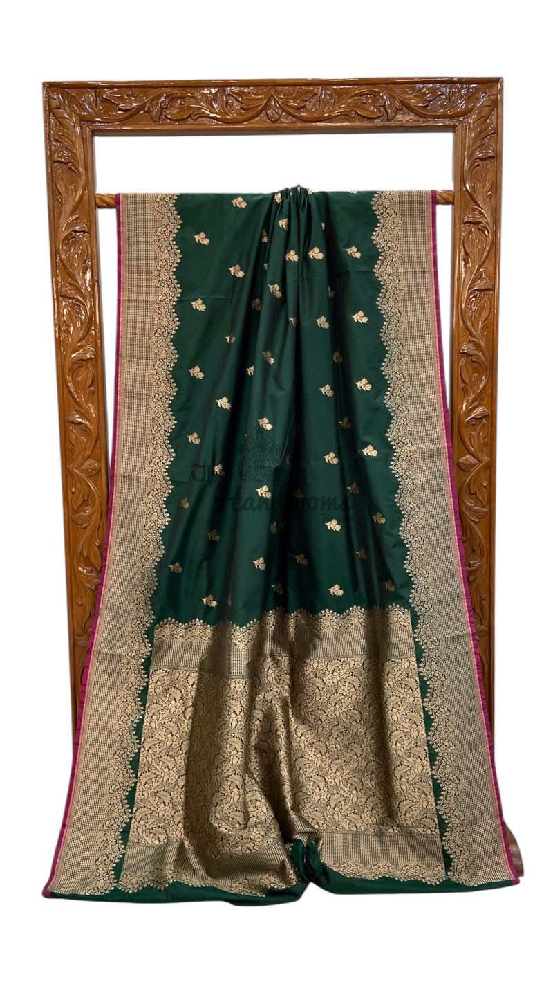 Pure Satan Silk Banarasi Handloom Saree - All over Motifs Work - The Handlooms