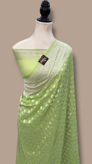 Khaddi Georgette Handloom Banarasi Saree With Silver Zari Motifs - The Handlooms