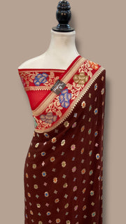 Pure Khaddi Georgette Handloom Banarasi Saree - All over Jaal Work With Meenakari - The Handlooms