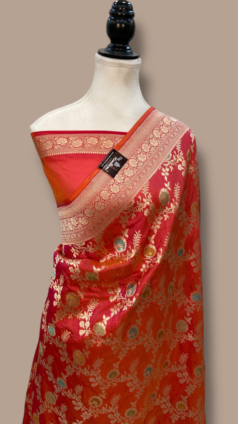 Pure Katan Silk Banarasi Handloom Saree - All over Jaal work With Meenakari - The Handlooms