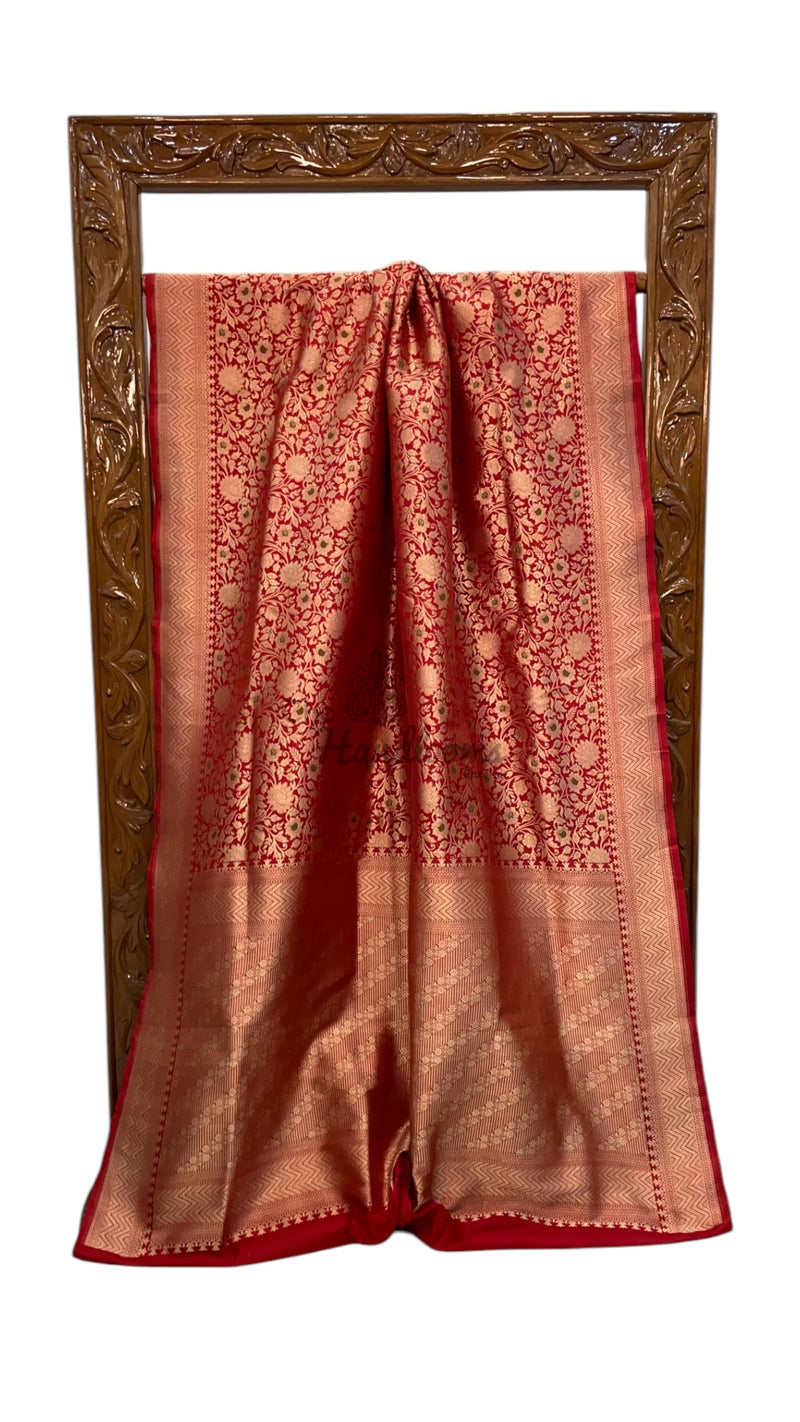 Regal Pure Katan Silk Banarasi Saree – Handwoven Tanchui Brocade - The Handlooms