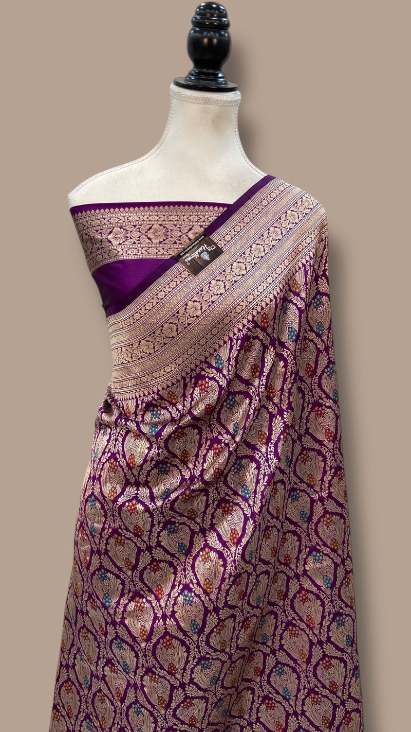 Regal Pure Katan Silk Banarasi Saree – Handwoven Tanchui Brocade - The Handlooms