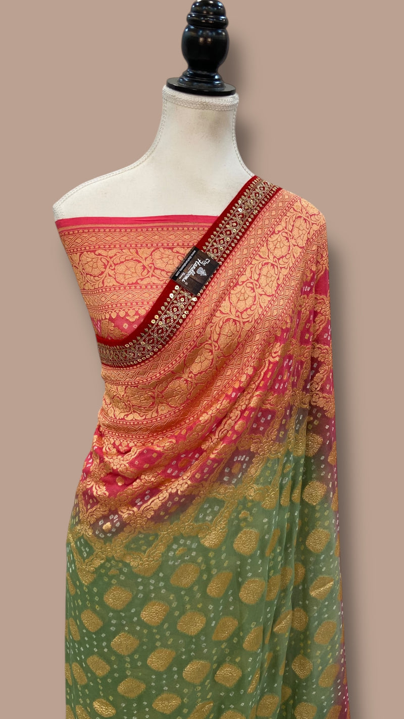 Alia Bhatt in Pure Khaddi Georgette Bandhej Banarasi Handloom Saree - The Handlooms