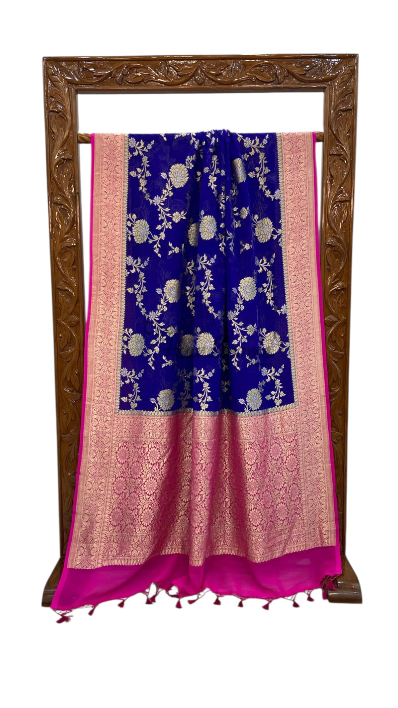 Khaddi Georgette Handloom Banarasi Saree - All over sona roopa Jaal Work - The Handlooms