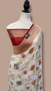 Pure Khaddi Georgette Handloom Banarasi Saree - All over Jaal Work With Meenakari - The Handlooms