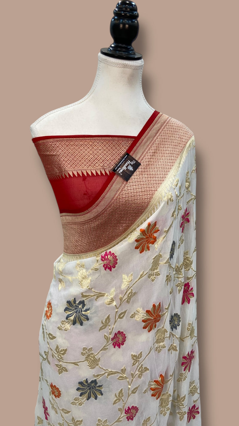 Pure Khaddi Georgette Handloom Banarasi Saree - All over Jaal Work With Meenakari - The Handlooms