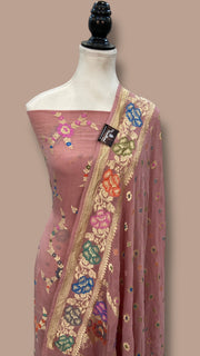 Khaddi Georgette Banarasi Dress material with Meenakari - The Handlooms