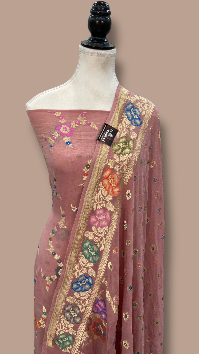 Khaddi Georgette Banarasi Dress material with Meenakari - The Handlooms