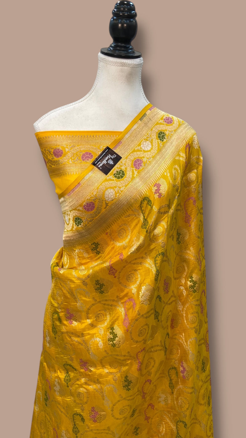 Pure Katan Silk Banarasi Handloom Saree - All over Jaal work With Meenakari - The Handlooms