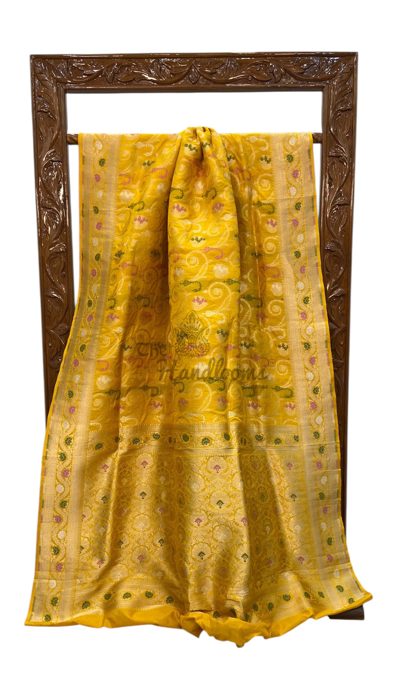 Pure Katan Silk Banarasi Handloom Saree - All over Jaal work With Meenakari - The Handlooms