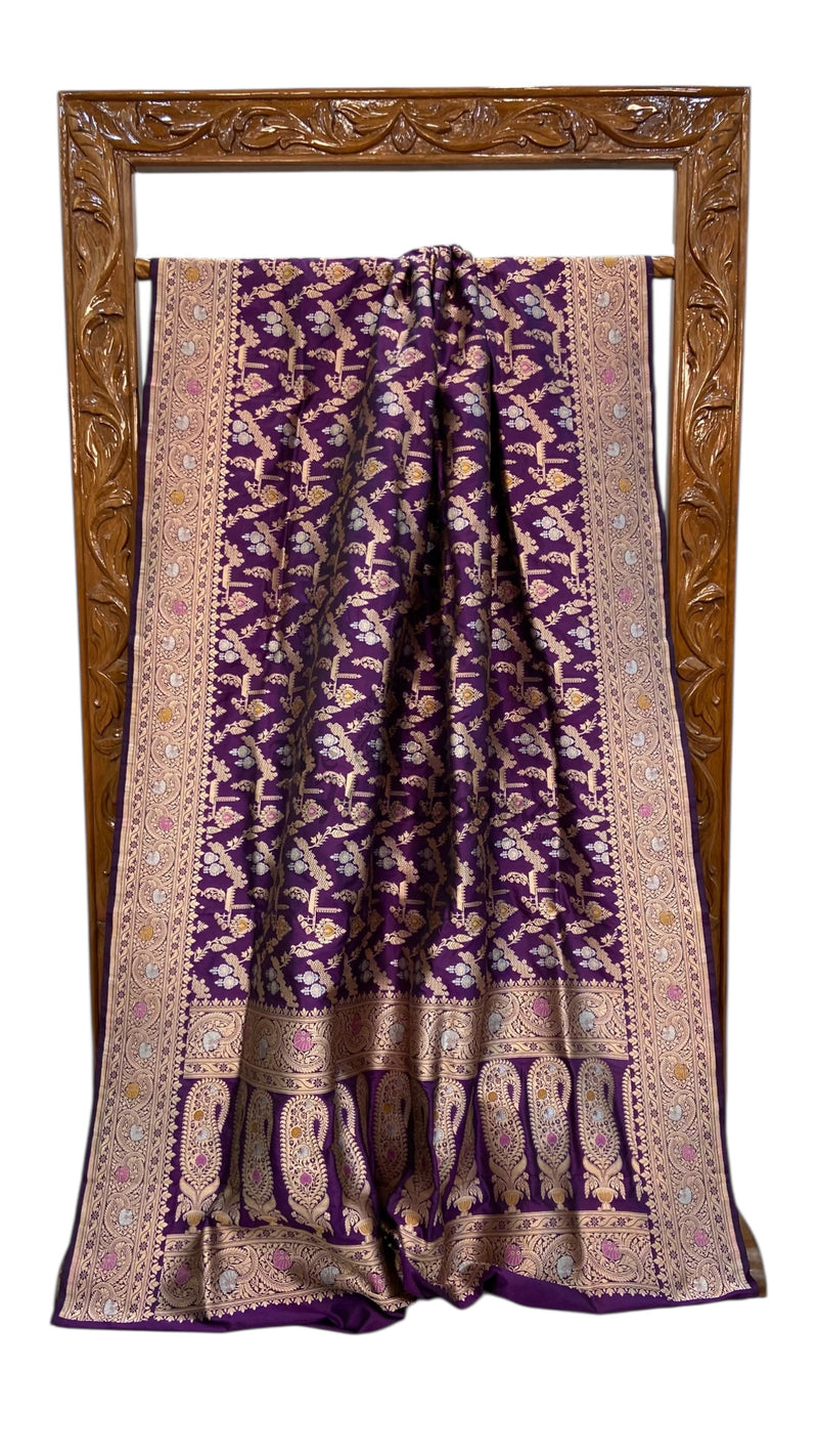 Pure Katan Silk Banarasi Handloom Saree - All over Jaal work With Meenakari - The Handlooms