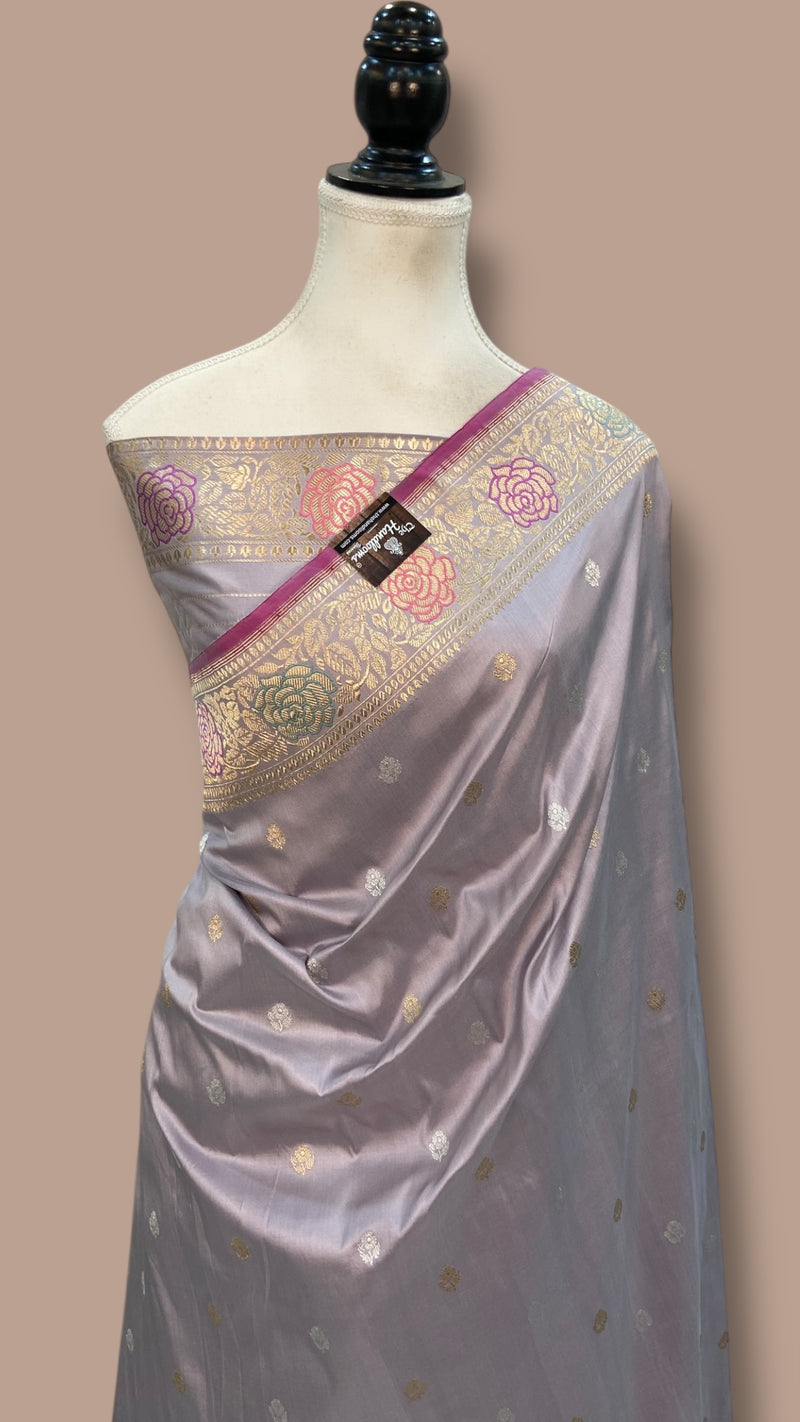 Pure Katan Silk Banarasi Handloom Saree - All Over Sona Roopa Kadua Motifs - The Handlooms
