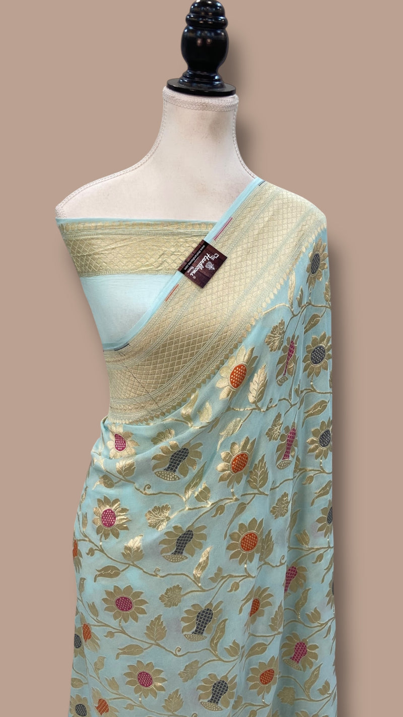 Pure Khaddi Georgette Handloom Banarasi Saree - All over Jaal Work With Meenakari - The Handlooms