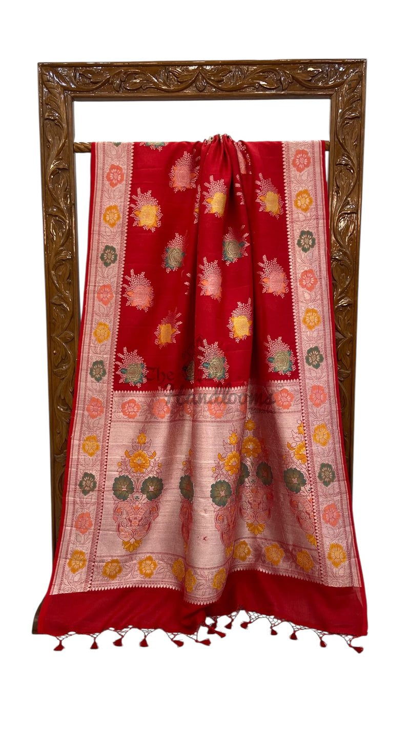 Tussar Georgette Handloom Banarasi Saree With Meenakari - The Handlooms