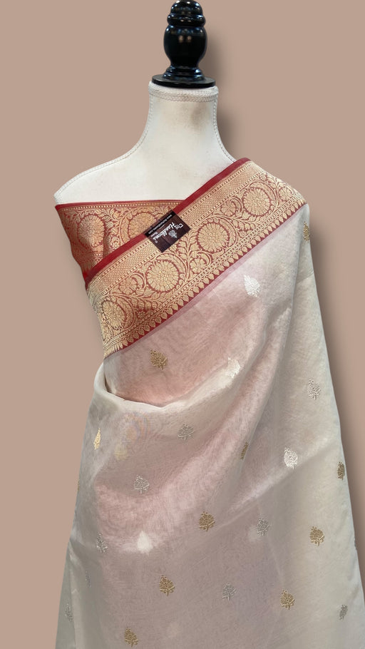Pure Kora Handloom Banarasi All Over Kadua Motifs Saree - The Handlooms