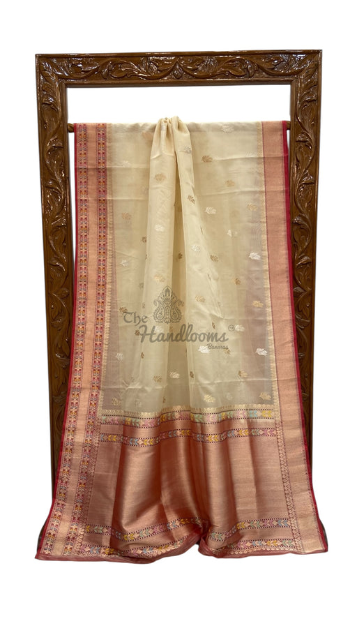 Pure Kora Handloom Banarasi All Over Kadua Motifs Saree - The Handlooms