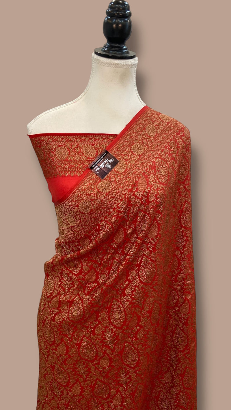 Pure Khaddi Crepe Georgette Banarasi Handloom Saree-Brocade - The Handlooms