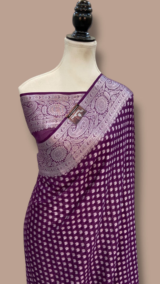 Wine Pure Chiffon Khaddi Banarasi Saree - The Handlooms