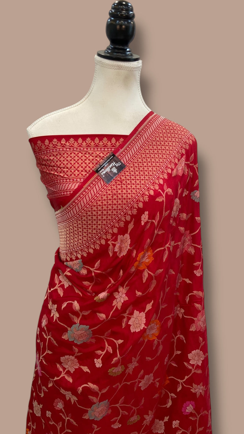 Pure Katan Silk Banarasi Handloom Saree - All over Jaal Work With Meenakari - The Handlooms