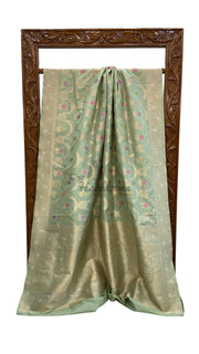 Pista Pure Katan Silk Banarasi Handloom Saree - All Over Jaal Work - With Meenakari - The Handlooms