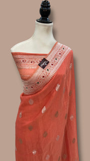 Handloom Banarasi Khaddi Georgette Tissue Saree | All-Over Sona Roopa Kadua Motifs & Meenakari - The Handlooms