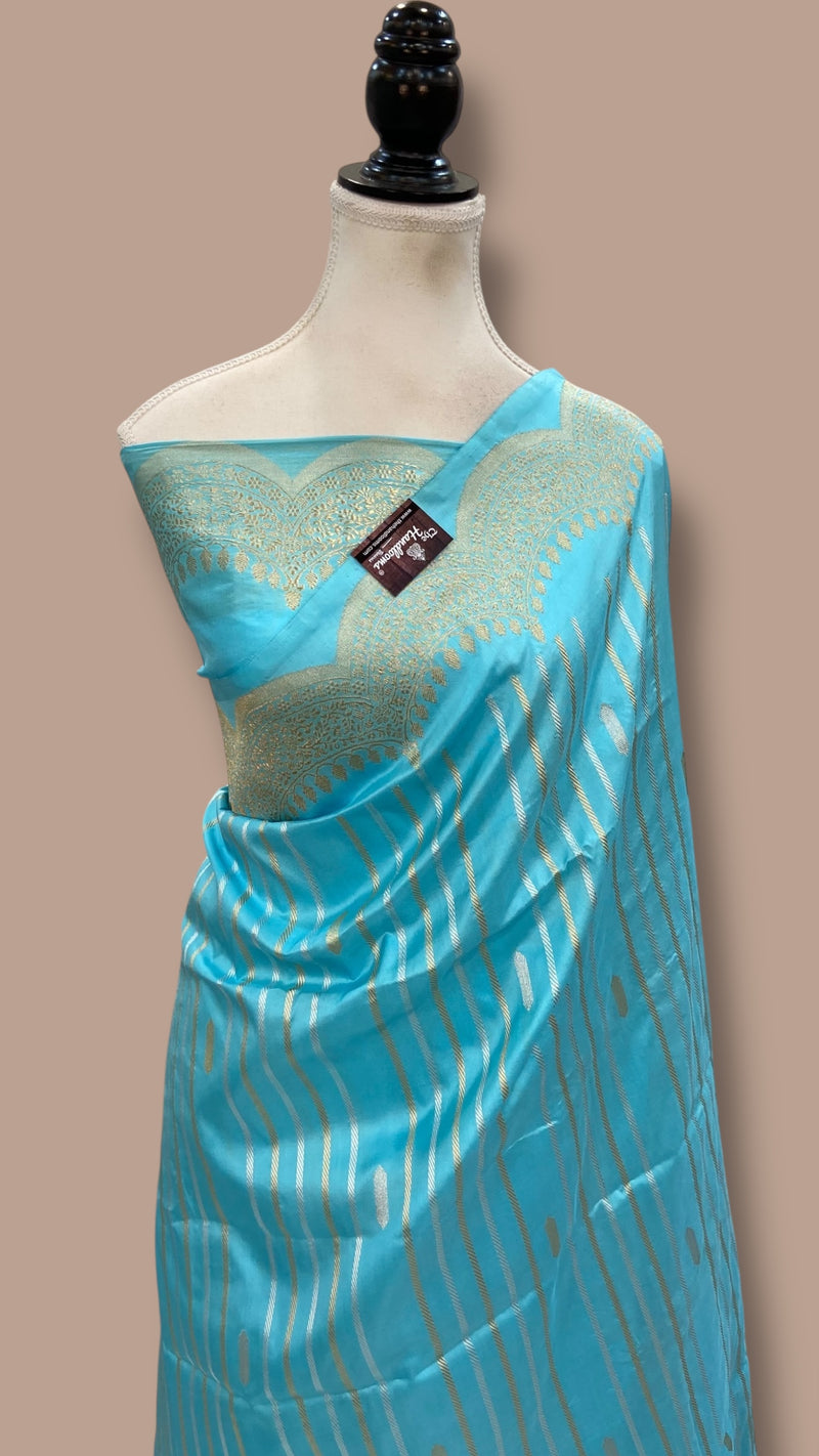 Pure Katan Silk Banarasi Handloom Saree - All over soona roopa  Kadua stripe - The Handlooms