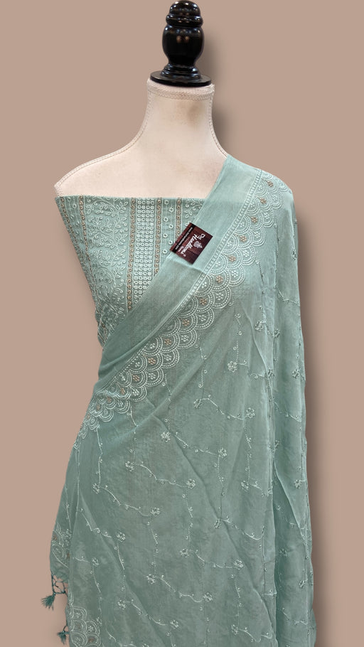 Pure Georgette Banarasi Chikankari Dress Material - The Handlooms