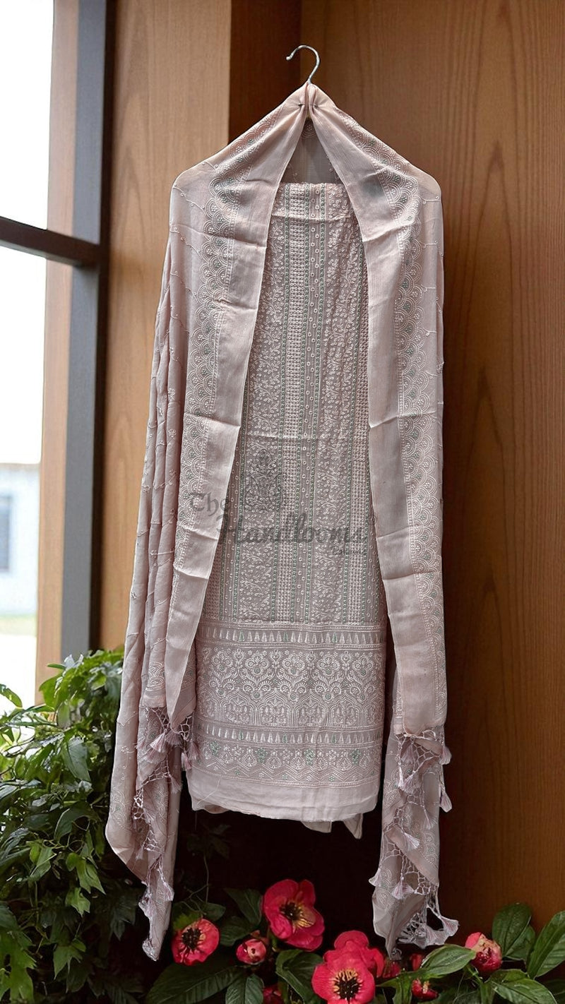 Pure Georgette Banarasi Chikan kari Dress Material - The Handlooms