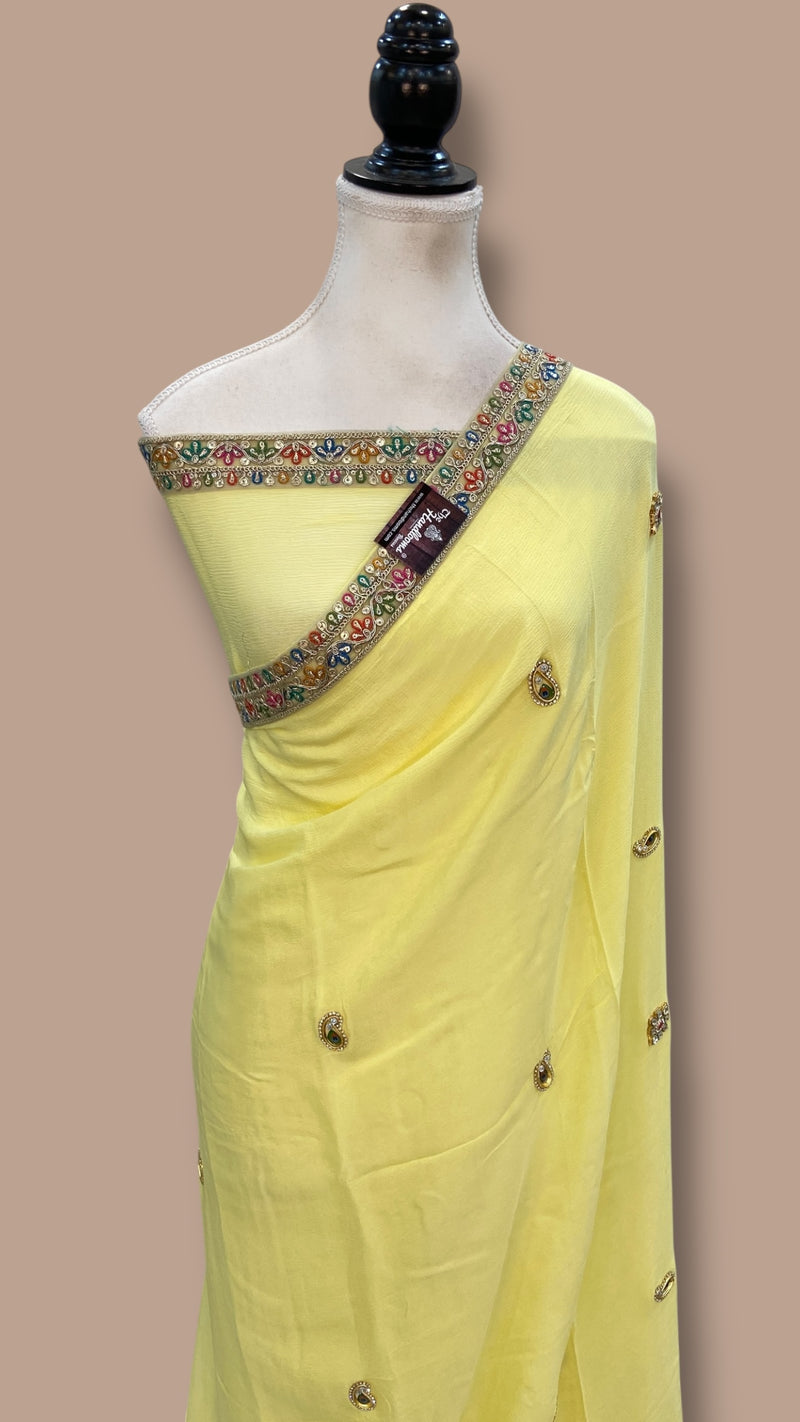 Pure Georgette Handloom Banarasi Saree with Handwork Lace - The Handlooms