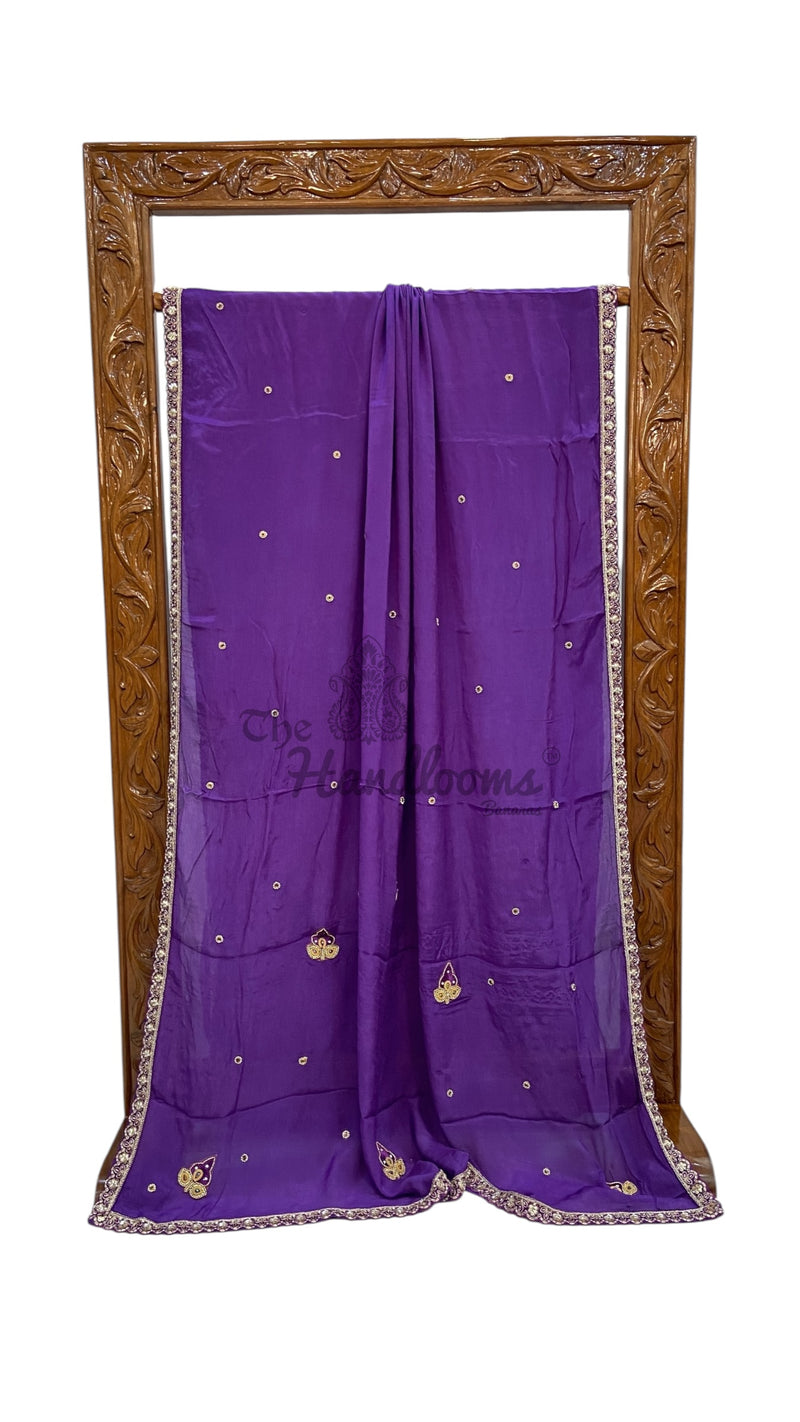 Pure Georgette Handloom Banarasi Saree with Handwork Lace - The Handlooms