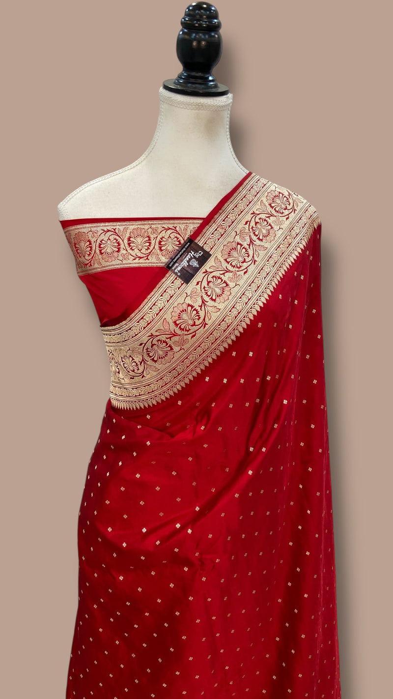 Pure Satan Silk Banarasi Handloom Saree - All over Motifs Work - The Handlooms