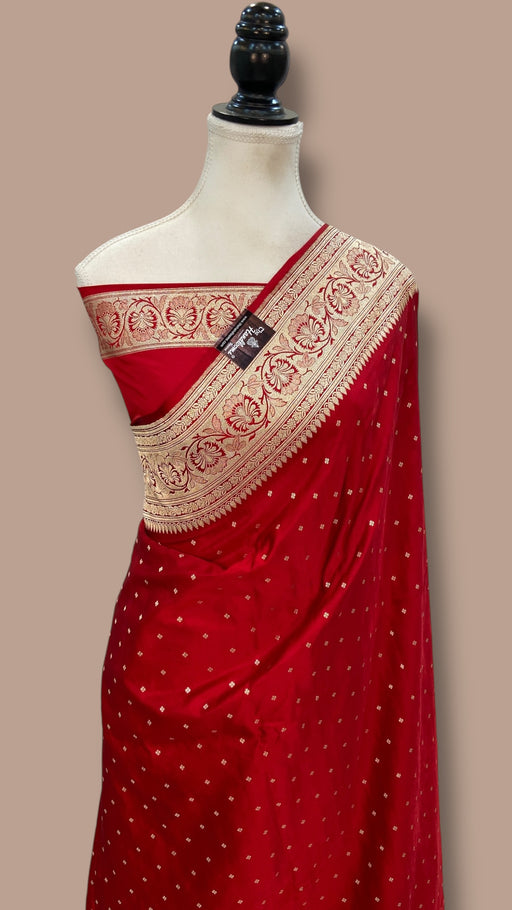 Pure Satan Silk Banarasi Handloom Saree - All over Motifs Work - The Handlooms