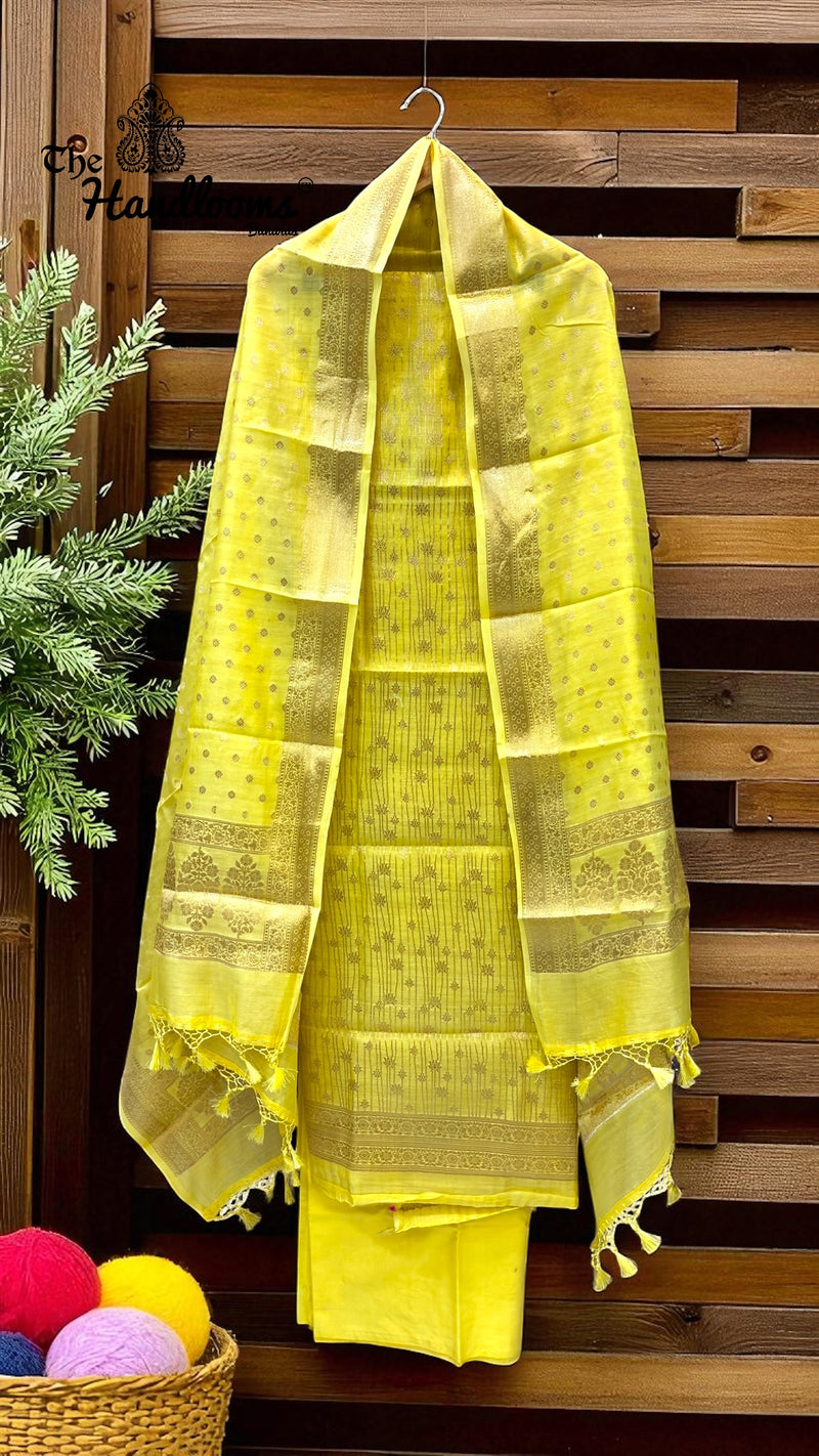 Pure Chanderi Cotton Banarasi Dress material - The Handlooms