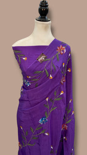 Pure Silk Handloom Banarasi Saree - Handwork Handbrush - The Handlooms