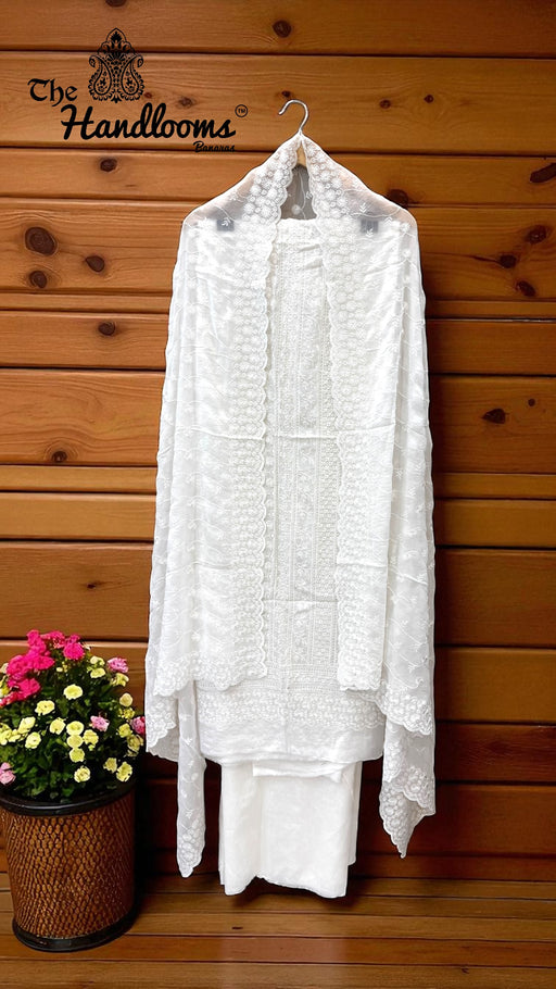 Pure Georgette Banarasi Chikankari 3-Piece Suit - The Handlooms