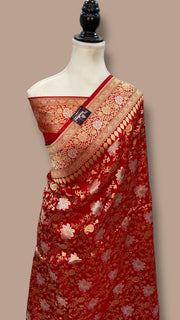 Pure Katan Silk Banarasi Handloom Saree - All Over Sona Roopa Jaal Work - The Handlooms