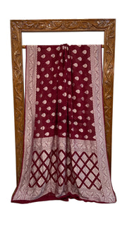 Pure Khaddi Georgette Banarasi Saree Silver Zari - The Handlooms