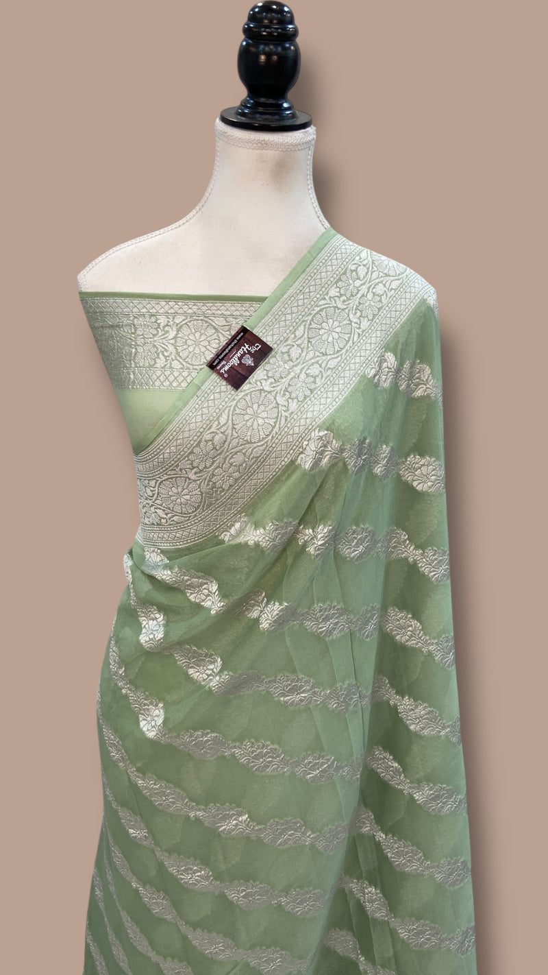 Pure Khaddi Georgette Banarasi Saree Silver Zari - The Handlooms