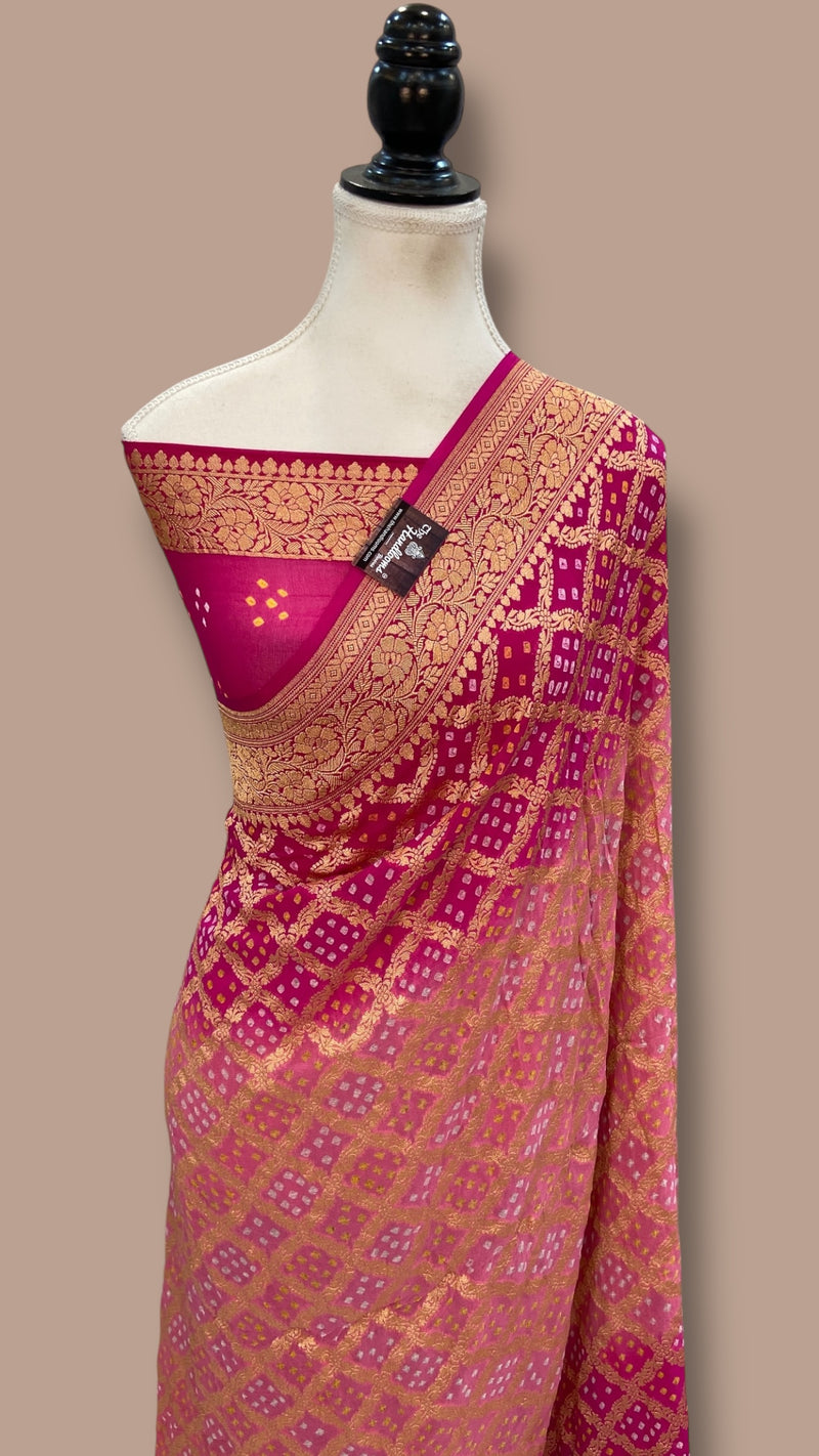 Pure Georgette Banarasi Bandhej Handloom Saree - The Handlooms