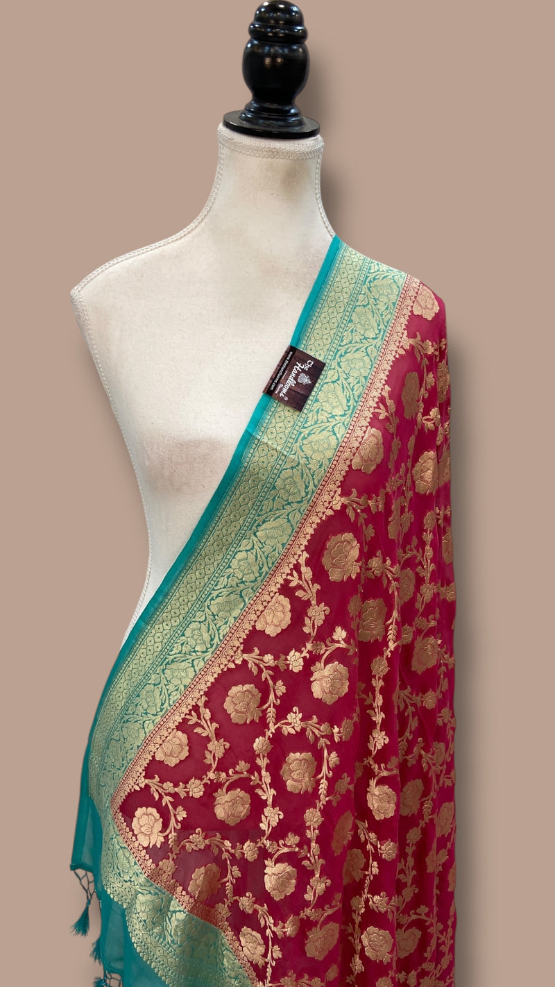 Pure Khaddi Georgette Dupatta - water zari - The Handlooms