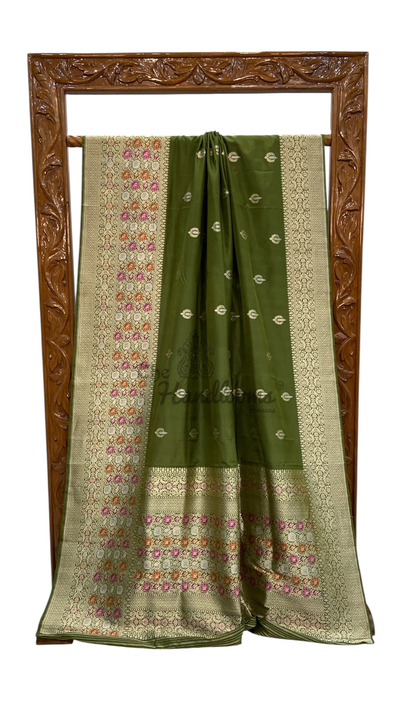 Pure Katan Silk Banarasi Handloom Saree - All over Kadua motifs With Meenakari - The Handlooms