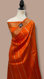 Pure Katan Silk Banarasi Handloom Saree - All Over Kadua Stripe - The Handlooms