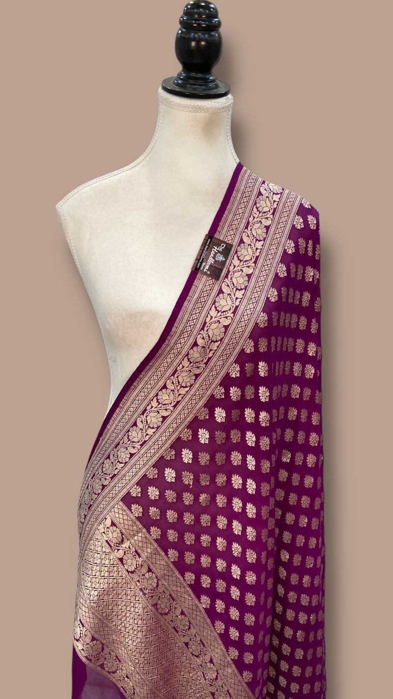 Magenta Pure Khaddi Georgette Handloom Dupatta - The Handlooms