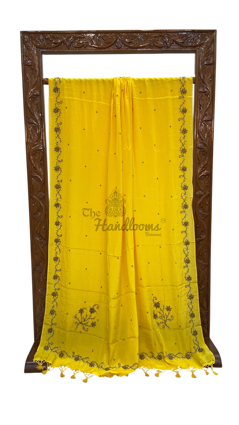 Pure Crepe Silk Handloom Banarasi Saree with Handwork - The Handlooms