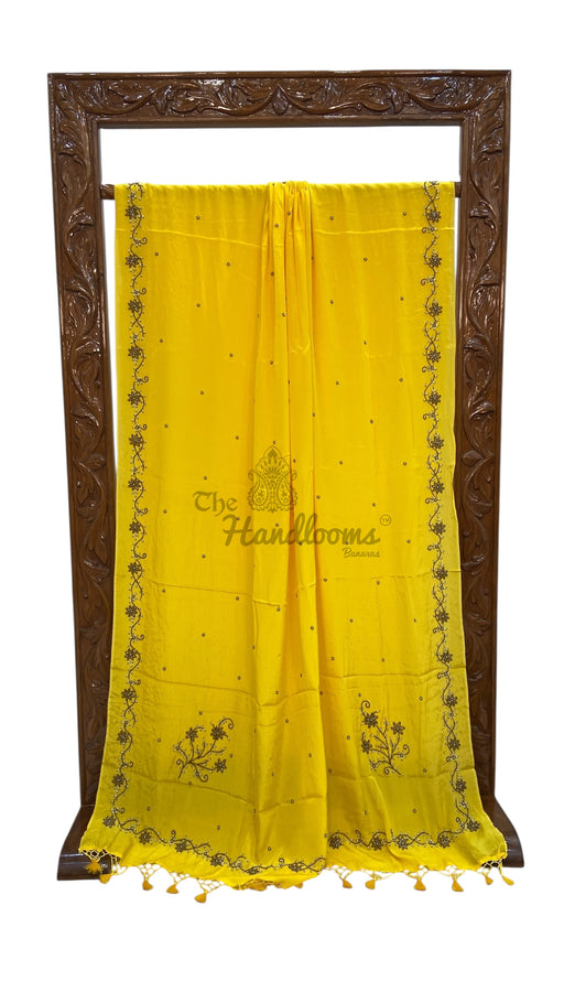 Pure Crepe Silk Handloom Banarasi Saree with Handwork - The Handlooms