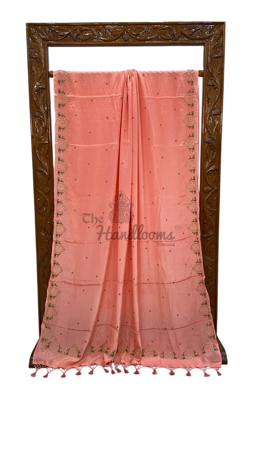 Pure Crepe Silk Handloom Banarasi Saree with Handwork - The Handlooms