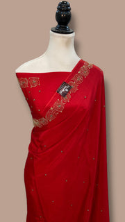 Pure Crepe Silk Handloom Banarasi Saree with Handwork - The Handlooms