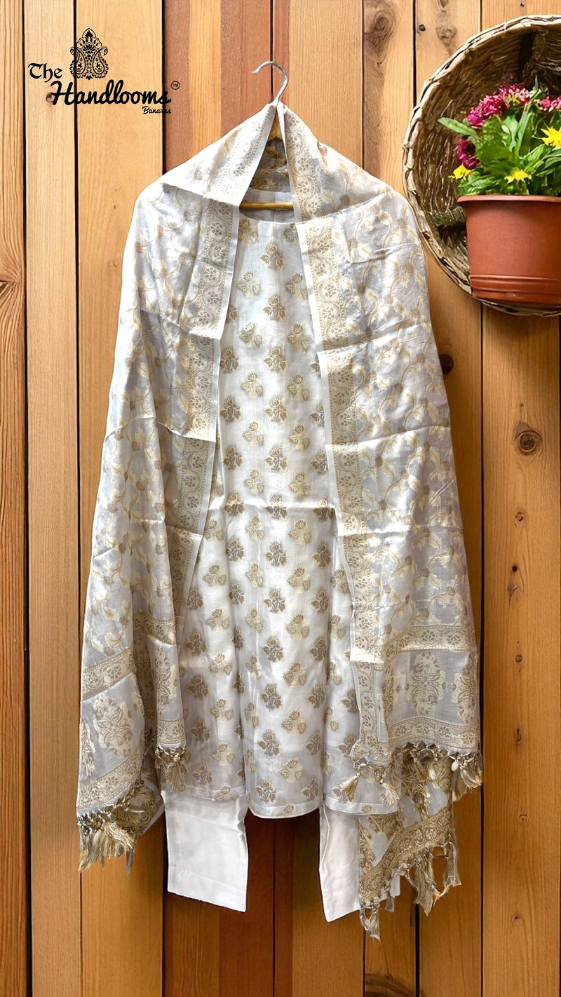 Pure Tussar Silk Banarasi Dress material - Stitched - The Handlooms